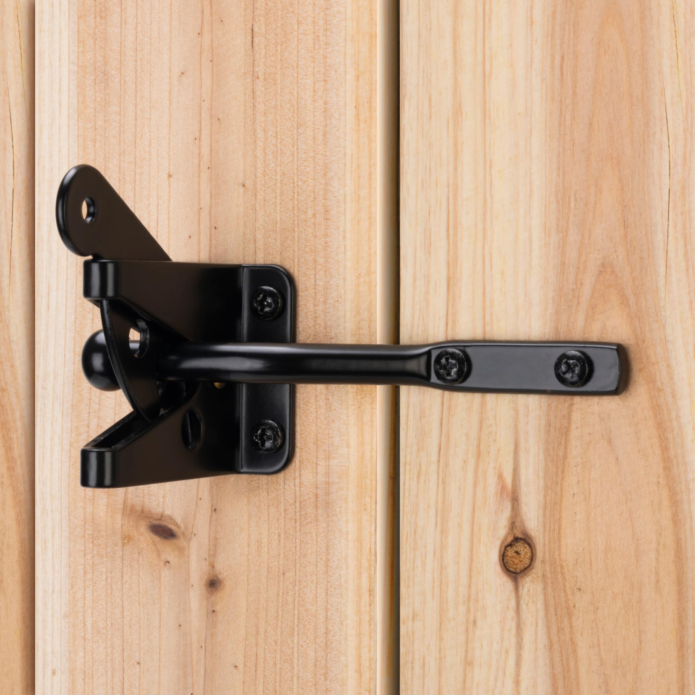 (2Pcs Normal) Self Locking Heavy Duty Gate Latch, Automatic Gravity Lever With Longer Fasteners And Pull String, For Wooden Fence, Door, Black 7794190772962