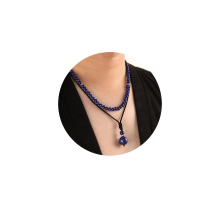 (Lapis Lazuli) 2Pcs Men's Beaded Necklace - Protection Choker Necklace with Pendant, Men's Jewelry Gift for Men, Obsidian Beads