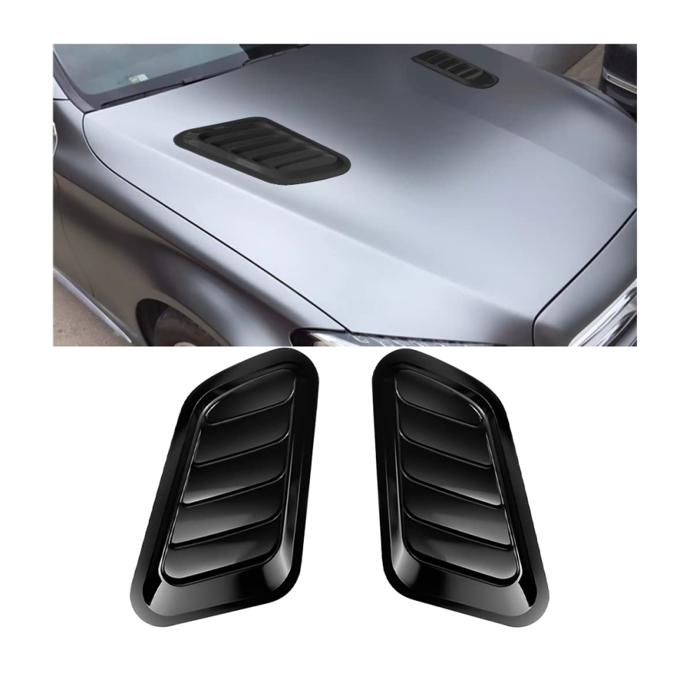 (Black) 2Pcs Universal Hood Air Vents For Hood Scoop And Intake Trim, Car Bonnet, Black 7794190774980