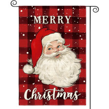 (red black) Merry Christmas Santa Garden Flag - 12 x 18 Inches, Double-Sided Watercolor Plaid Design, Winter Holiday Yard & Outdoor Decoration