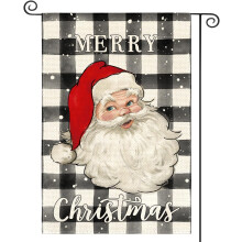 (white black) Merry Christmas Santa Garden Flag - 12 x 18 Inches, Double-Sided Watercolor Plaid Design, Winter Holiday Yard & Outdoor Decoration