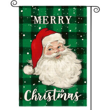 (green) Merry Christmas Santa Garden Flag - 12 x 18 Inches, Double-Sided Watercolor Plaid Design, Winter Holiday Yard & Outdoor Decoration