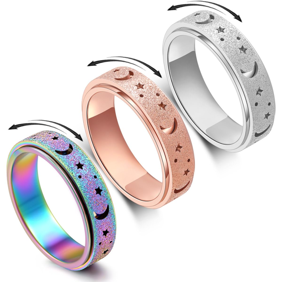 (9) Anxiety Spinner Fidget Ring for Women & Adults - Spinner Fidget Rings, 3pcs Set, Rose Gold, Silver, Rainbow, Size 6, Daily Wear Accessory-image-OPC-PMGGYSQ-NEW