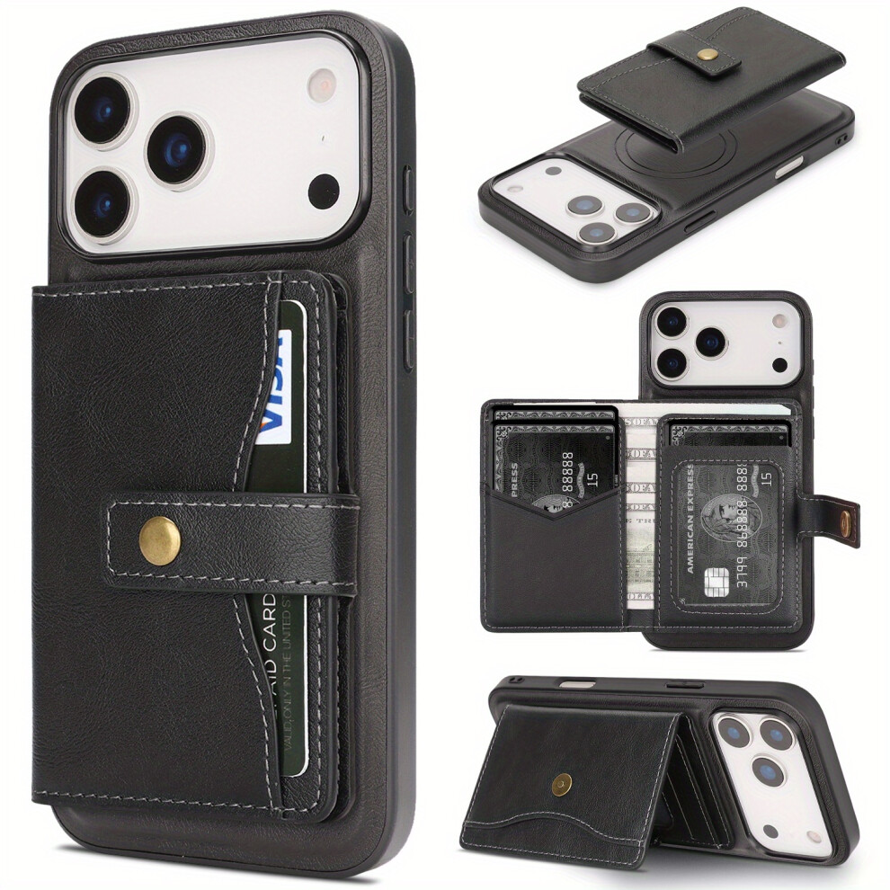 (Phone 17, ) Wallet Case For Iphone 17 6.27 Inch With Card Holder & Card Slots, Magnetic Clasp, Durable Shockproof Protective Cover, Black 7794190780332