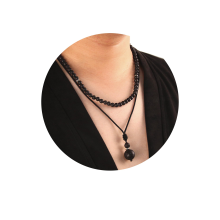 (Rock) 2Pcs Men's Beaded Necklace - Protection Choker Necklace with Pendant, Men's Jewelry Gift for Men, Obsidian Beads