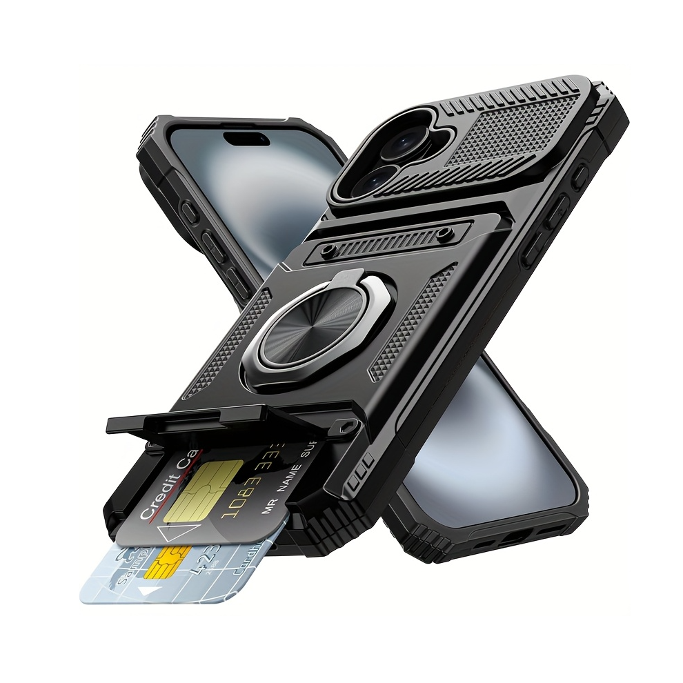 (Phone 17Promax) Case For Iphone 17 6.27 Inch With Wallet, 2-Card Holder & Ring Stand, Military Grade Protection, Shockproof Phone Case, Black 7794190780264