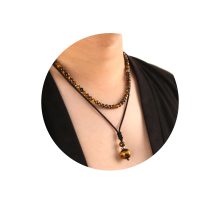 (Tigers Eye) 2Pcs Men's Beaded Necklace - Protection Choker Necklace with Pendant, Men's Jewelry Gift for Men, Obsidian Beads