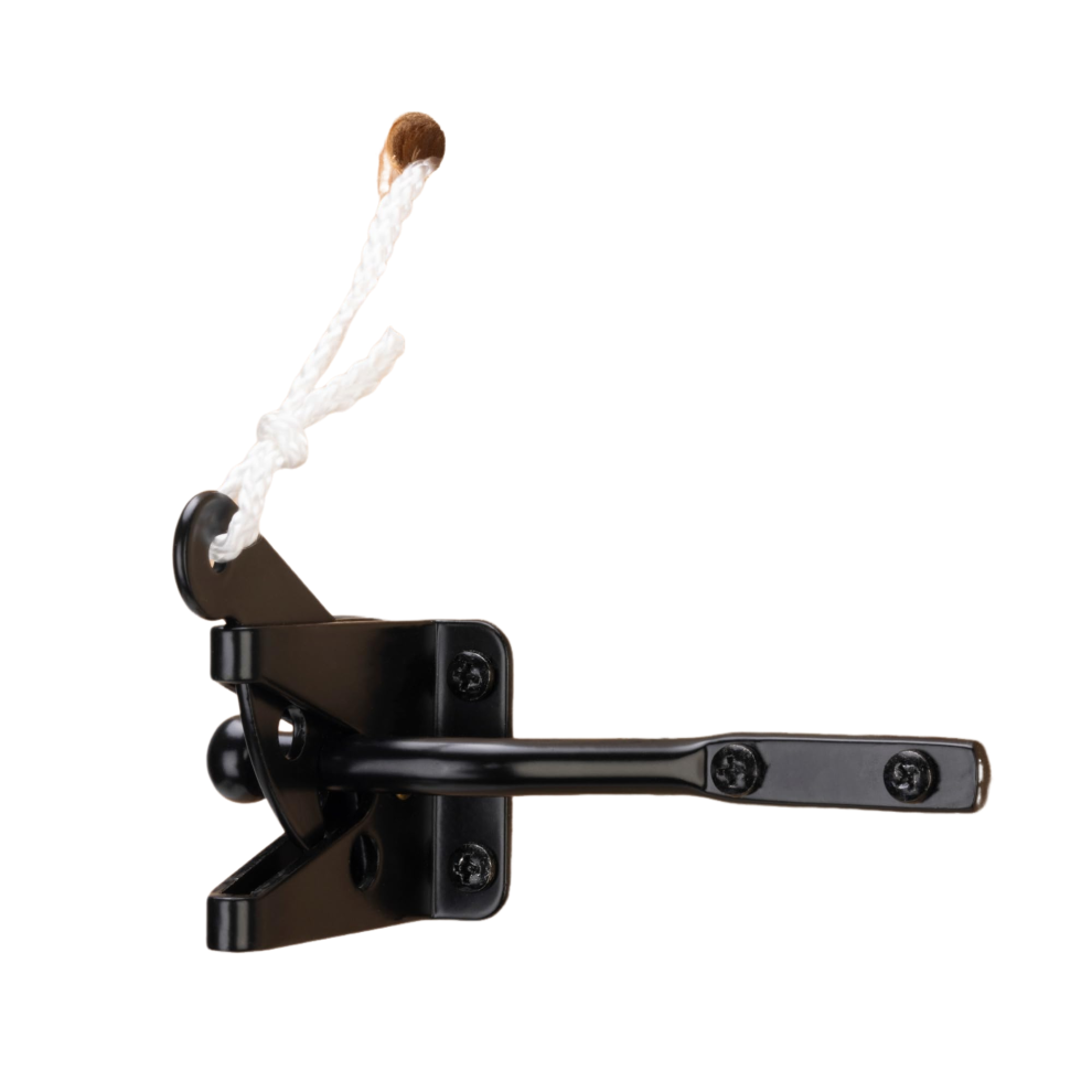 (2Pcs Long) Self Locking Heavy Duty Gate Latch, Automatic Gravity Lever With Longer Fasteners And Pull String, For Wooden Fence, Door, Black 7794190772979