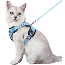 Katzengeschirr mit Leine, Schwarzes Softgeschirr für Katzen, Brustgeschirr, Katzengeschirr, ausbruchsicher, verstellbare Katzenweste, Blau, XS