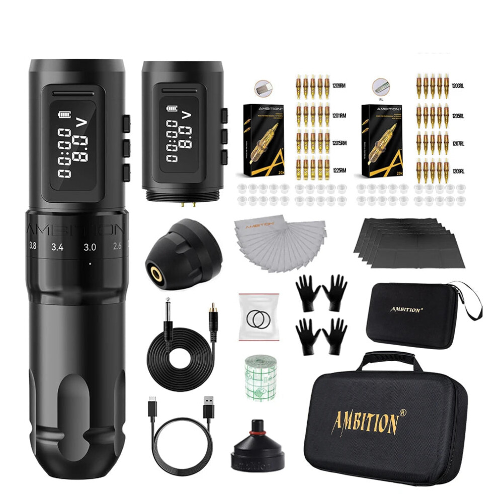 Ambition Mars U Wireless Tattoo Machine Kit with Adjustable Stroke & 1800mAh Coreless Motor