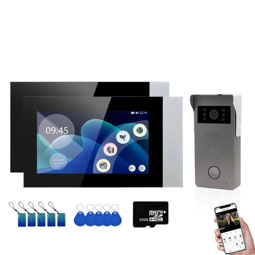 Smart WiFi Video Intercom System with 1080p HD Camera & RFID Access - Includes 2x 7-Inch Color Touchscreen Monitors