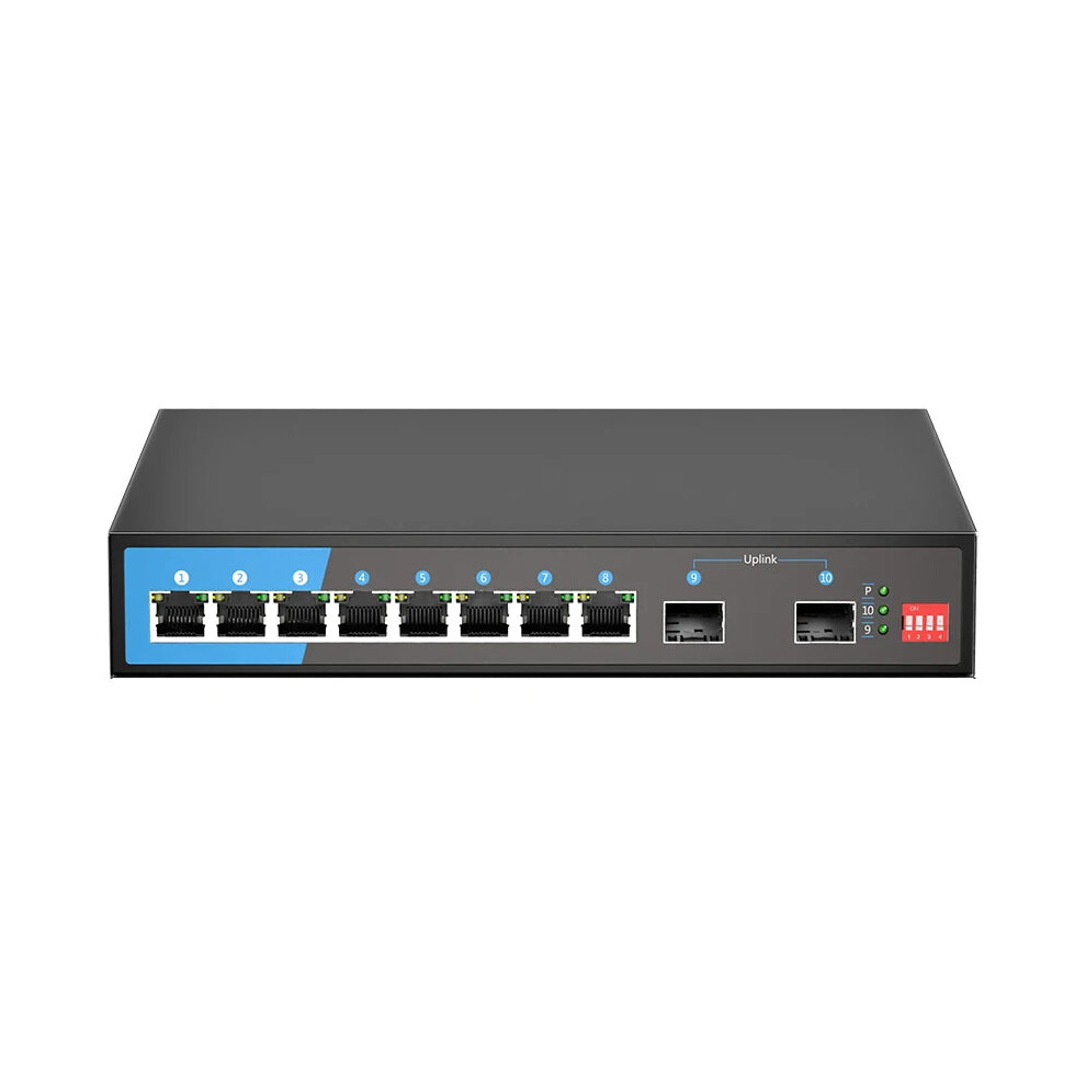 Keeplink 10-Port Gigabit Ethernet Switch With 8 Poe Ports & 2 Sfp Uplink - Unmanaged, Plug & Play 313027140179