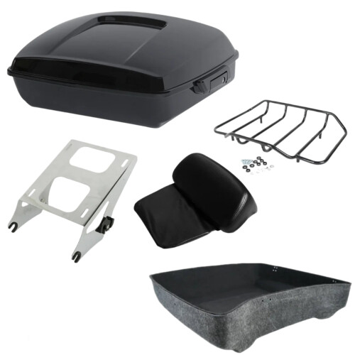 Custom Chopped Pack Trunk with Razor Backrest & Rack for Harley Touring Models 2014-2024
