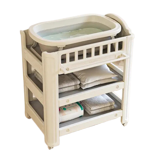 Multi-Functional 2-in-1 Baby Diaper Changing & Bath Table with Wheels and Storage