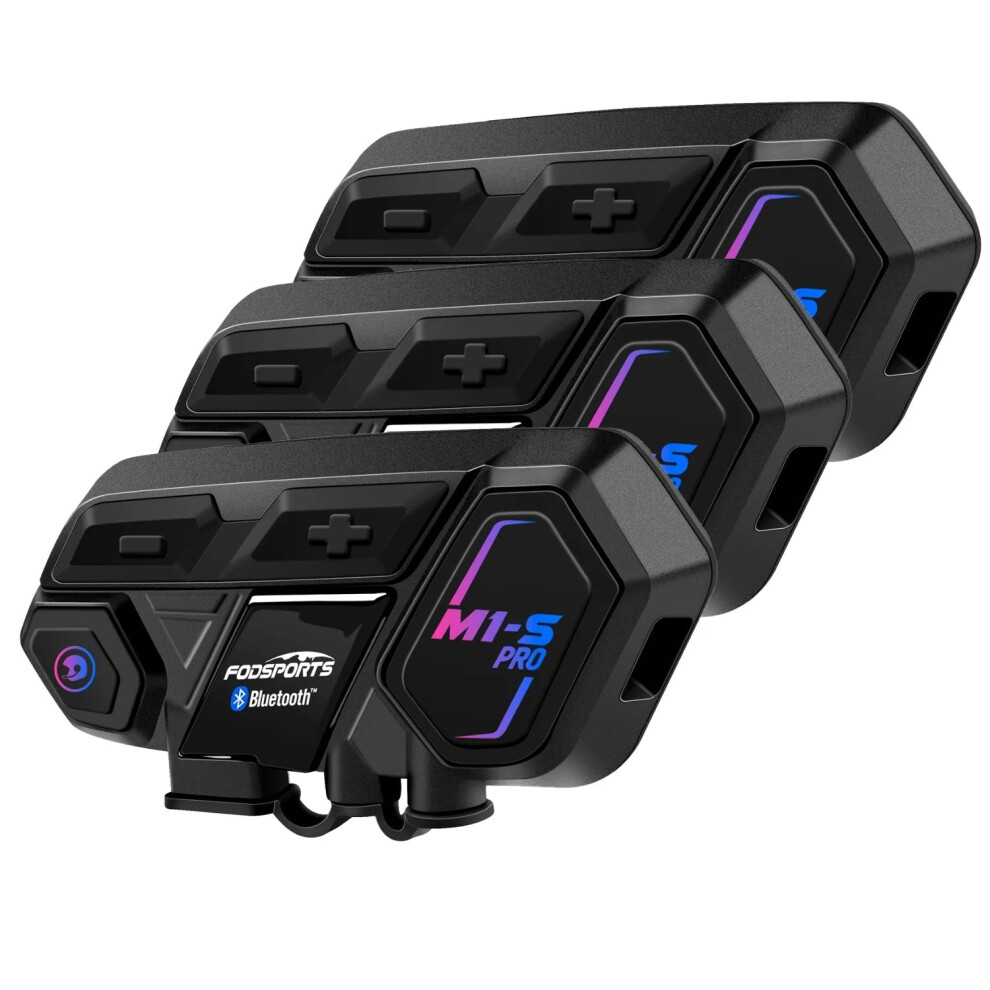Fodsports M1-S Pro Motorcycle Bluetooth Helmet Intercom Headset - 3 Pack, 8-Way 2000M Group Communication, Waterproof Bt Interphone 744110892468