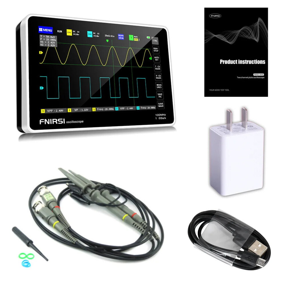 Fnirsi 1013D Dual Channel Digital Tablet Oscilloscope - 100Mhz Bandwidth, 1Gs/S Sampling Rate, 7-Inch Display 726084432086