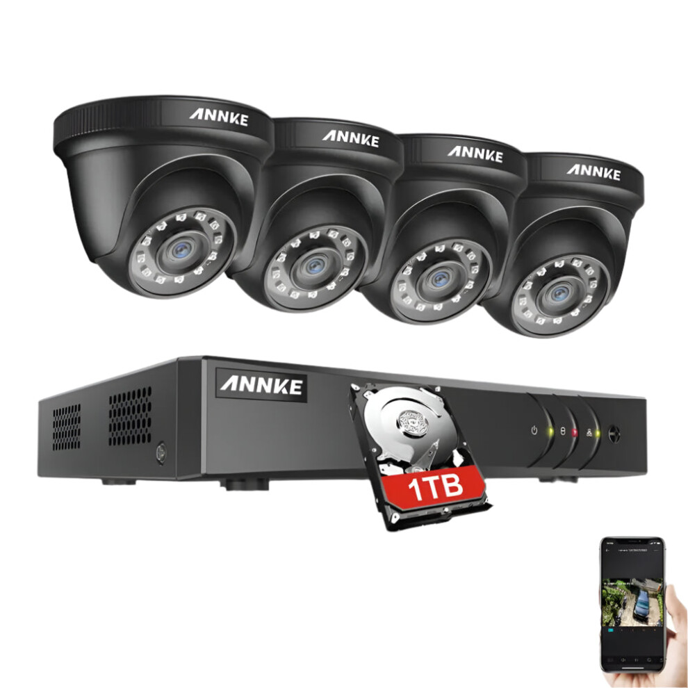 Annke 1080P Cctv Camera Dvr System - 4Pcs Waterproof 2.0Mp Hd Tvi Black Dome Cameras, Home Video Surveillance Kit With Motion Detection 313034485423