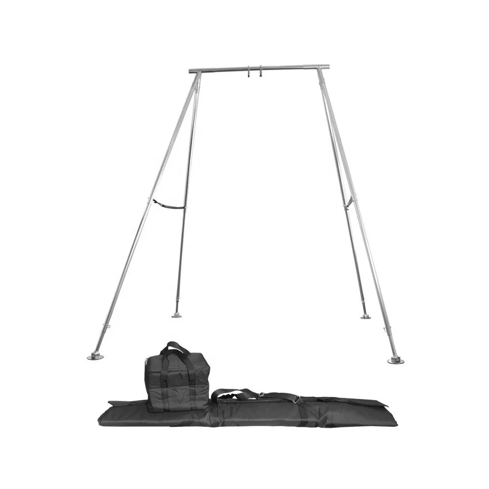 Height-Adjustable Portable Aerial Rig - 3.4M Magnesium Alloy Yoga Hammock Stand With Silk Frame & Carrying Bags Silver