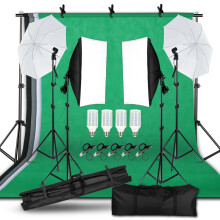 Complete LED Softbox Umbrella Lighting Kit with 4 Color Backdrops & 2x3m Background Frame - Includes 20W Corn Light for Photography Studios