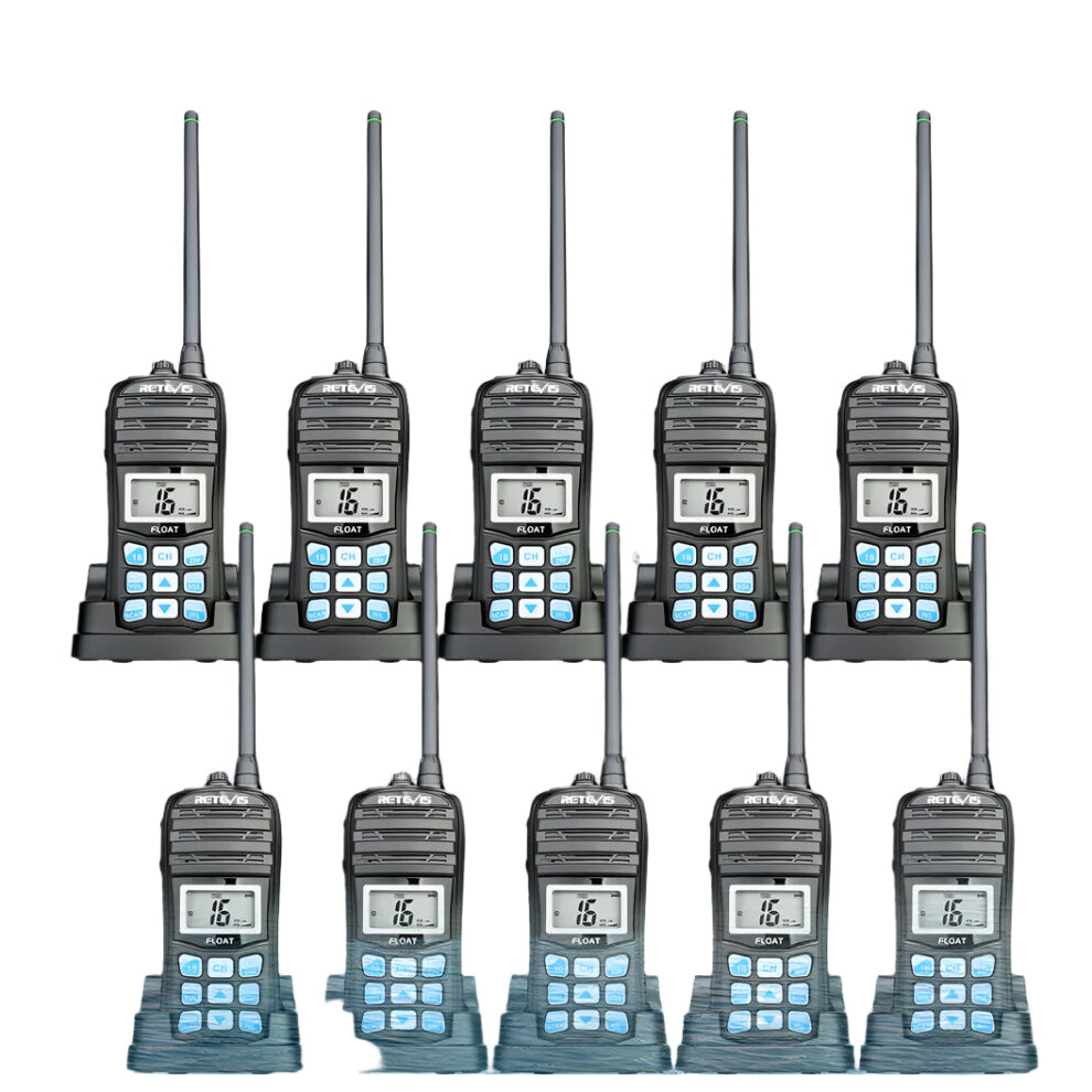 Retevis Rt55 Marine Vhf Radio - 10 Pack Waterproof Floating Walkie Talkies With Noaa Weather Alert & 5W Power 304623128210