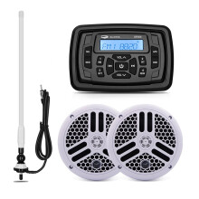 Marine-Grade Bluetooth Stereo Receiver with 6.5 Waterproof Speakers & Antenna for Boats & Outdoor Vehicles