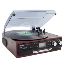 Looptone Bluetooth Stereo Turntable with AM/FM Radio, USB/SD/AUX, Cassette & MP3 Recorder, and Headphone Jack
