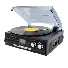 Looptone 3-Speed Bluetooth Vinyl Turntable with Built-In Speakers, AM/FM Radio, Cassette, USB & SD Recorder