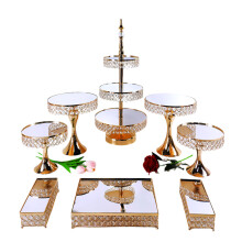 Elegant 8-Piece Crystal Metal Cake Stand Set with Acrylic Mirror for Weddings and Parties