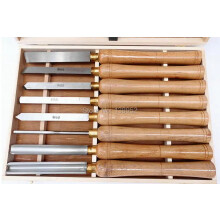 8-Piece High-Speed Steel Woodturning Chisel Set with Ashwood Handles in Wooden Storage Box