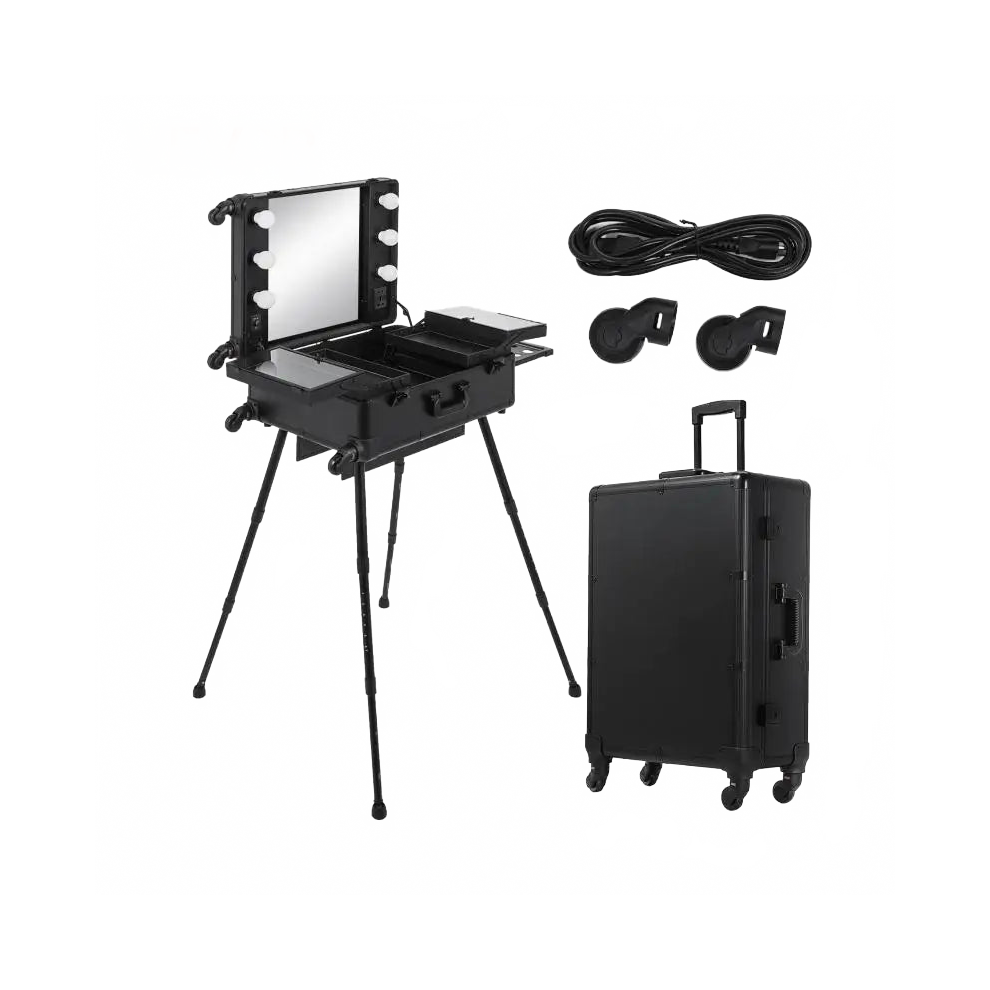 Light Deluxe Aluminum Makeup Trolley With Led Mirror - Professional Rolling Cosmetic Case & Beauty Toolbox