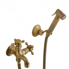 Elegant Antique Brass Bathroom Shower Faucet Set with Handheld Bidet Attachment - Model SF422