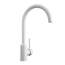 Sleek White Single Handle Kitchen Faucet with Ceramic Cartridge - Deck Mounted Hot & Cold Water Mixer