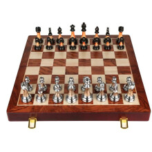Deluxe 45cm Metal Chess Set with Wooden Folding Board - Professional Classic Game & Elegant Home Decor Collection