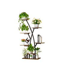 Meerlaags smeedijzeren plantenrek met lamp voor binnenbalkon - Vetplanten- en bloempotplank