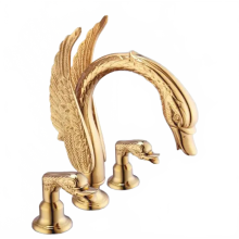 Elegant Swan Design Golden Brass Bathroom Faucet - Deck Mounted 3-Hole Basin Mixer Tap for & Retail