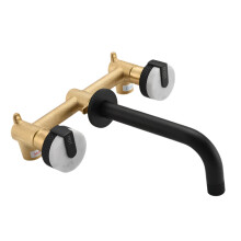 Matte Black Wall Mount Bathroom Sink Faucet - 2 Handle, 3 Hole Bathtub Filler (Model SK 6403)