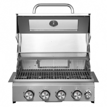 Edelstahl-Außengrill mit vierflammigem, glasabgedecktem Kochfeld