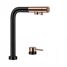 Elegant Rose Gold & Black 3-in-1 Kitchen Faucet with Pull-Out Sprayer & Independent Hot/Cold Water Filter Switch