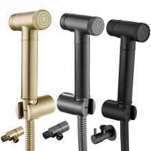 Elegant Brushed Gold & Gun Gray Wall-Mount Bidet Spray - High Pressure Hygienic Toilet Flushing & WC Cleaner
