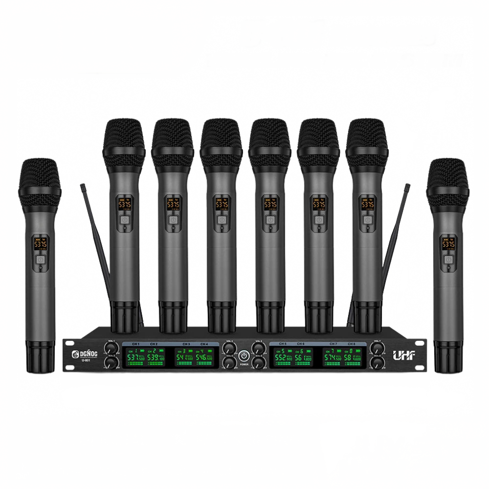 UHF 8-Channel Wireless Microphone Set - Dynamic Handheld Professional Cordless Mics for Church & Karaoke