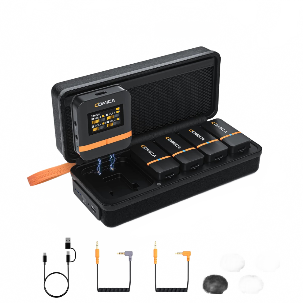 Comica Vimo Q: Four-Channel Mini Wireless Lavalier Microphone With Charging Case For Cameras, Smartphones, And Pcs 7445017226273
