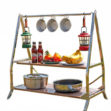 Portable Double Layer Folding Rack - Stainless Steel Outdoor Camping & Garden Storage Solution