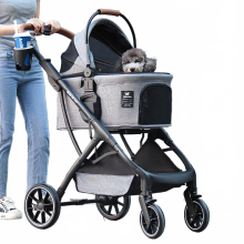 Lightweight Aluminum Alloy Pet Stroller - Detachable Dog Trolley for Small Breeds & Cats, Supports Up to 20kg