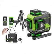 Huepar Z04CG 4D 16-Line Cross Line Laser Level with LCD Screen, Bluetooth Remote, Osram Green Beam, and 2x Li-Ion Batteries