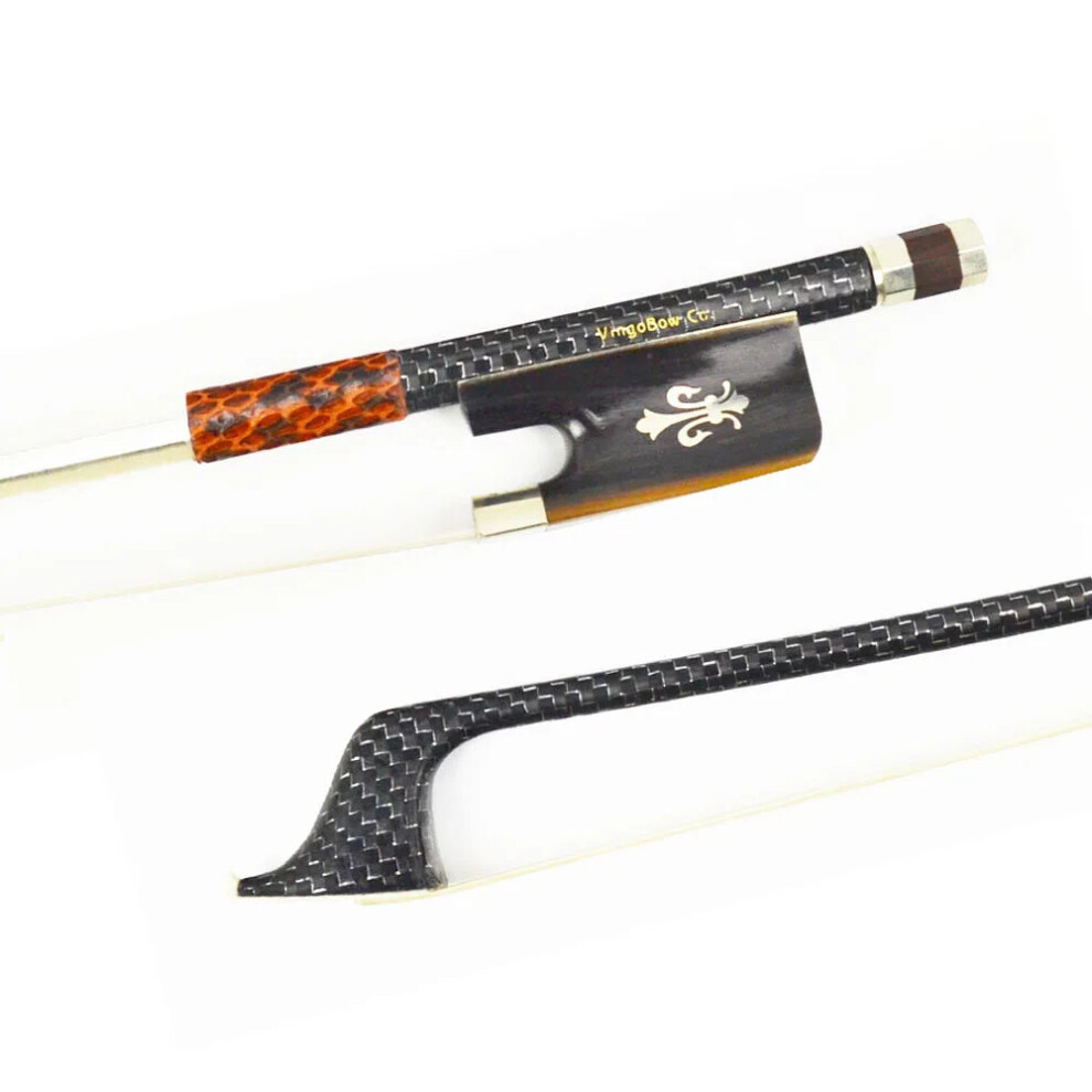 Braided Carbon Fiber Cello Bow With Ox Horn Frog & Natural Horsehair - 4/4 Size Silver/White 705353505102