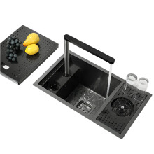 Compact Concealed Black Stainless Steel Kitchen & Bar Sink with Cup Washer