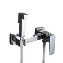 Deluxe Chrome Square Handheld Bidet Sprayer and Shower Mixer Faucet Set - Solid Brass Douche Kit for Bathroom Hygiene (Model AP2151)