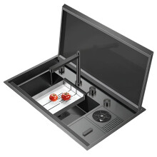 Nanometer Flip Cover Hidden Kitchen Island Sink - Handmade 304 Stainless Steel, 4mm Thick, Large Size