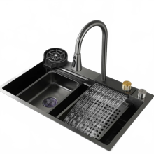 Nano 304 Stainless Steel Black Kitchen Sink - Large Single Basin with Manual Faucet