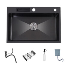 Multifunctional Dark Gray 304 Stainless Steel Topmount Kitchen Sink with Knife Holder